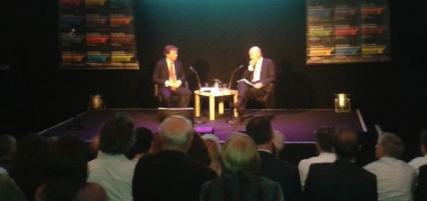 Pascal Lamy being interviewed by Philip Collins at The Times Cheltenham Literature Festival 2013.