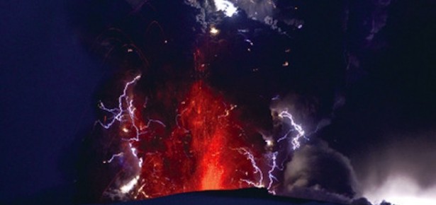 a volcano erupting