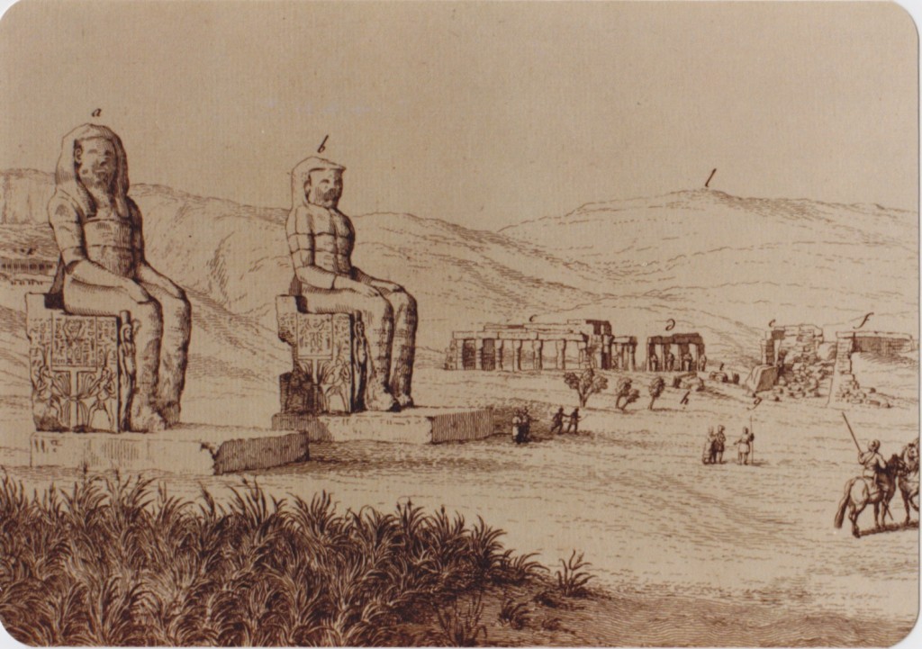 The so-called 'Colossi of Memnon' from 'Déscription de l'Egypte'.