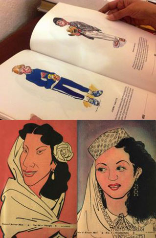 Top: Laxman's cartoons of US Presidents, and Bottom Left: Bollywood superstar, Nagris. Right: India's heart throb, Madhubala, both from 'Stars I Never Met' series (1952). Source: Film Archive of India.