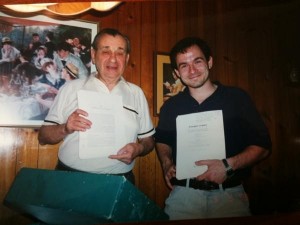 Emil Wolf and Greg Gbur at the completion of the index for Principles of Optics, 1999. Credit Gregory J. Gbur