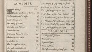 Figure 1: Catalogue from Shakespeare's First Folio (1623; STC 22273). Harry Ransom Center, The University of Texas at Austin. Shelf mark PFORZ 905 PFZ.
