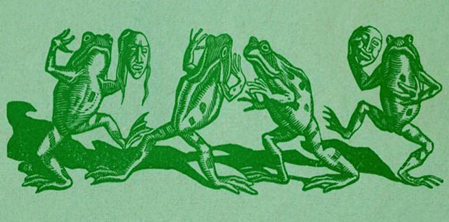 Woodcut of The Frogs from a 1936 programme.