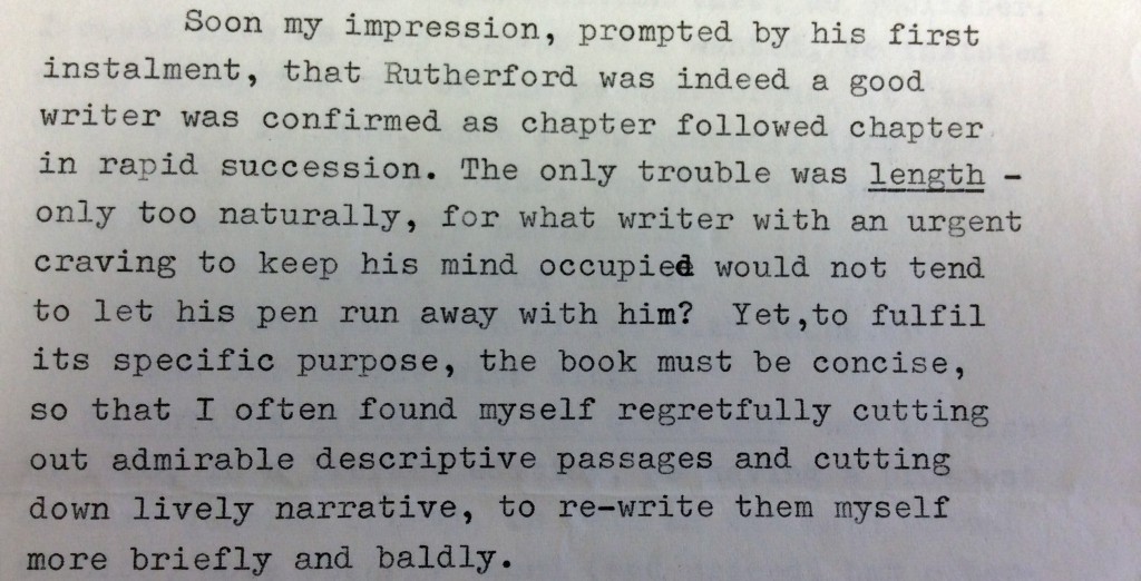 G. V. Carey comments on Lt-Col Rutherford's writing style. Original held at Cambridge University Library.