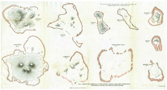 Coral atolls, from Darwin's 'The Structure and Distribution of Coral Reefs' (1842)