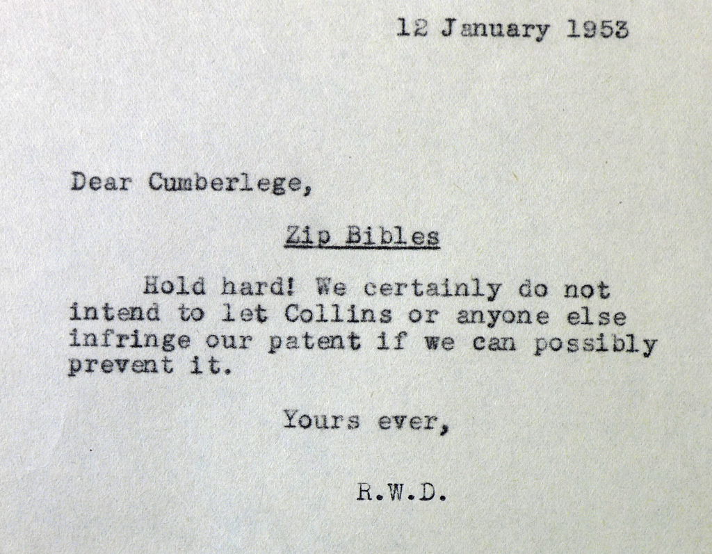 David's short and swift response to Cumberlege's letter, 12th January 1953.